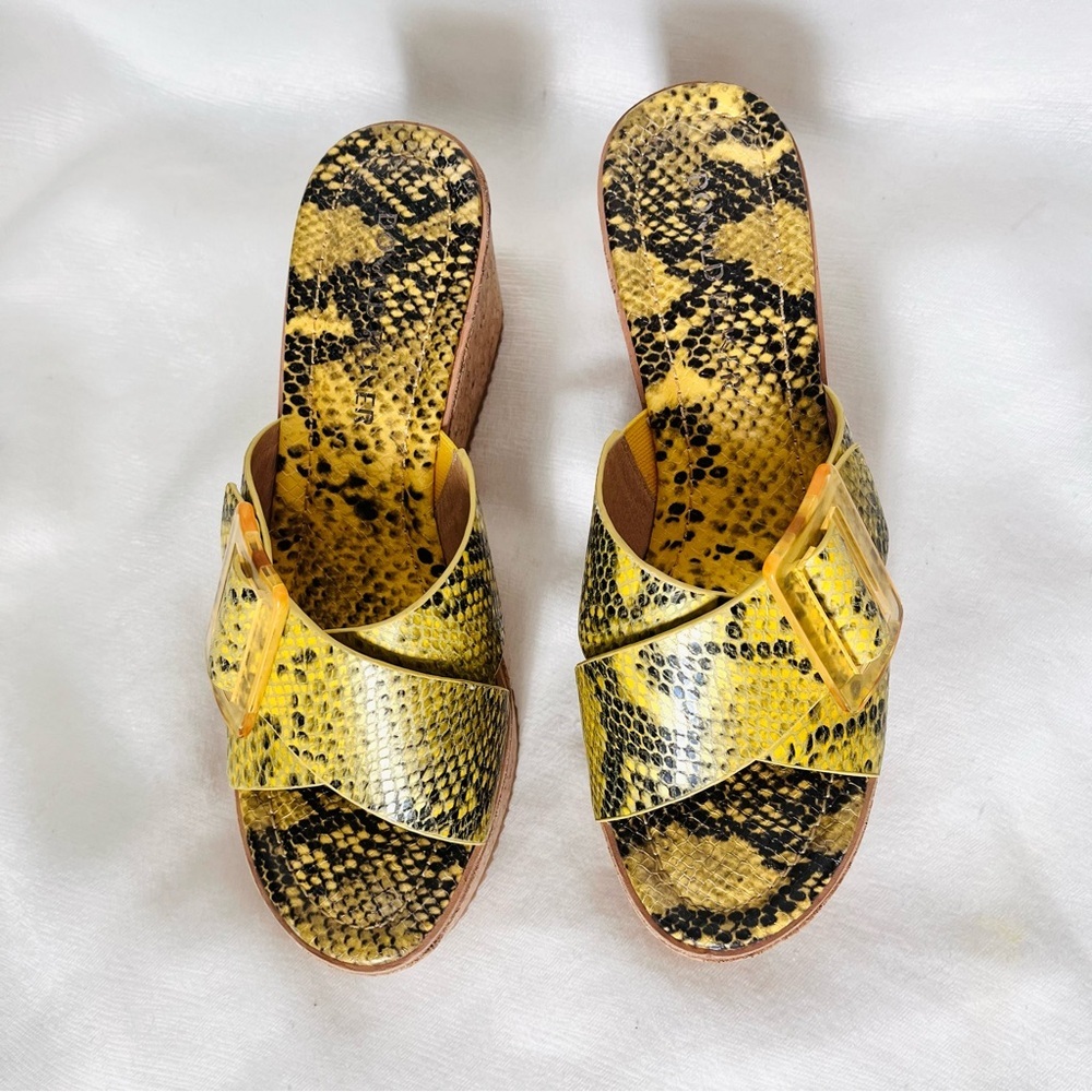 Donald J Pliner Sabrina yellow Python Snake print cork wedge sandals size 8.5 - Picture 4 of 8